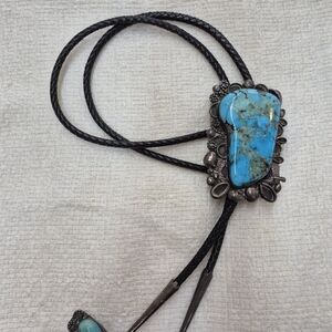 Vintage Navajo 140 carat.  royland Turquoise Bolo Signed